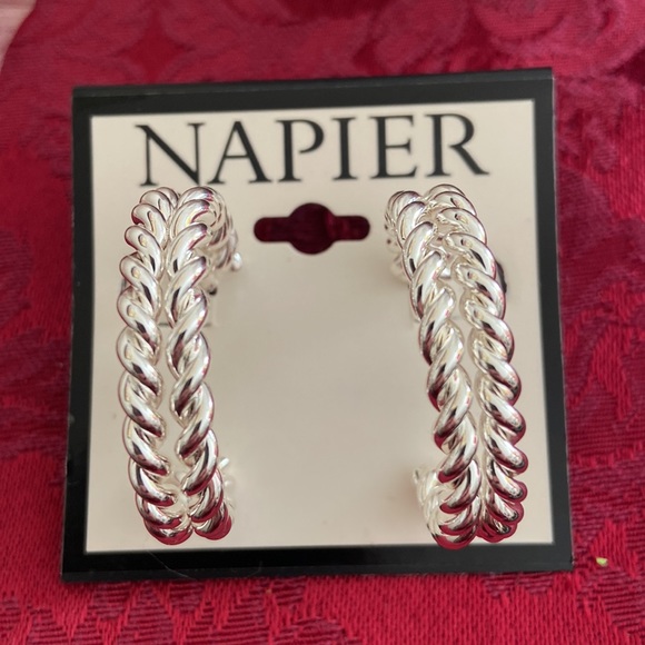 NWTs Napier Silver Toned Thick Twisted Hoops Earrings - Picture 3 of 4